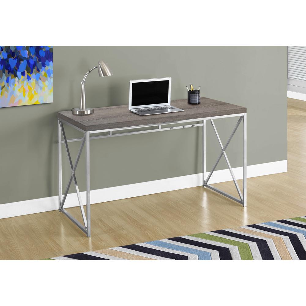 29.75" Dark Taupe Particle Board and Chrome Metal Computer Desk. Picture 1