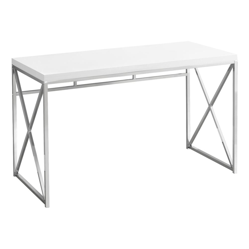 29.75" Glossy White Particle Board and Chrome Metal Computer Desk. Picture 3