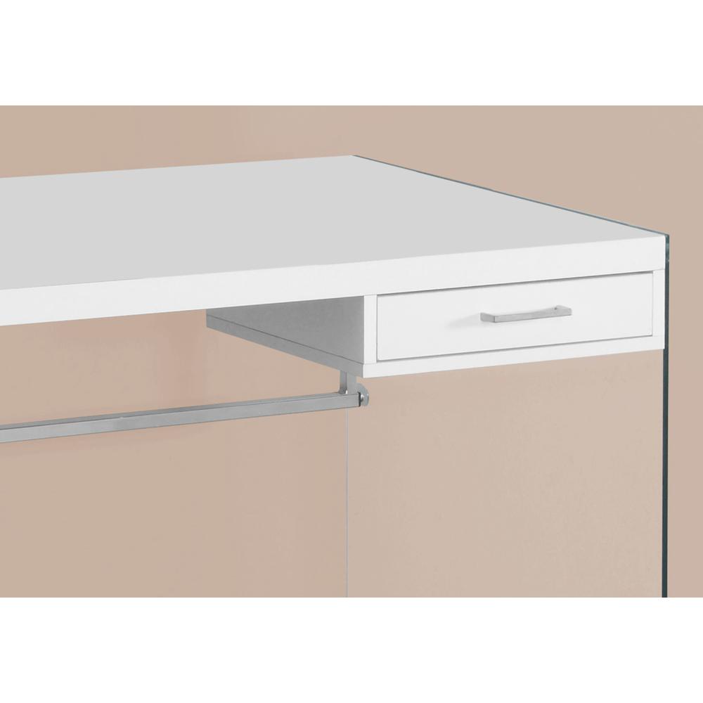 23.75" x 48" x 30" White Clear Particle Board Glass Metal Tempered Glass  Computer Desk. Picture 2