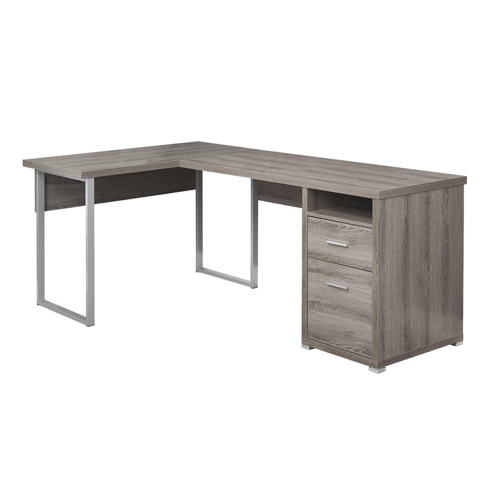 47.25" x 78.75" x 30" Dark Taupe Silver Particle Board Hollow Core Metal  Computer Desk - 333443. Picture 1
