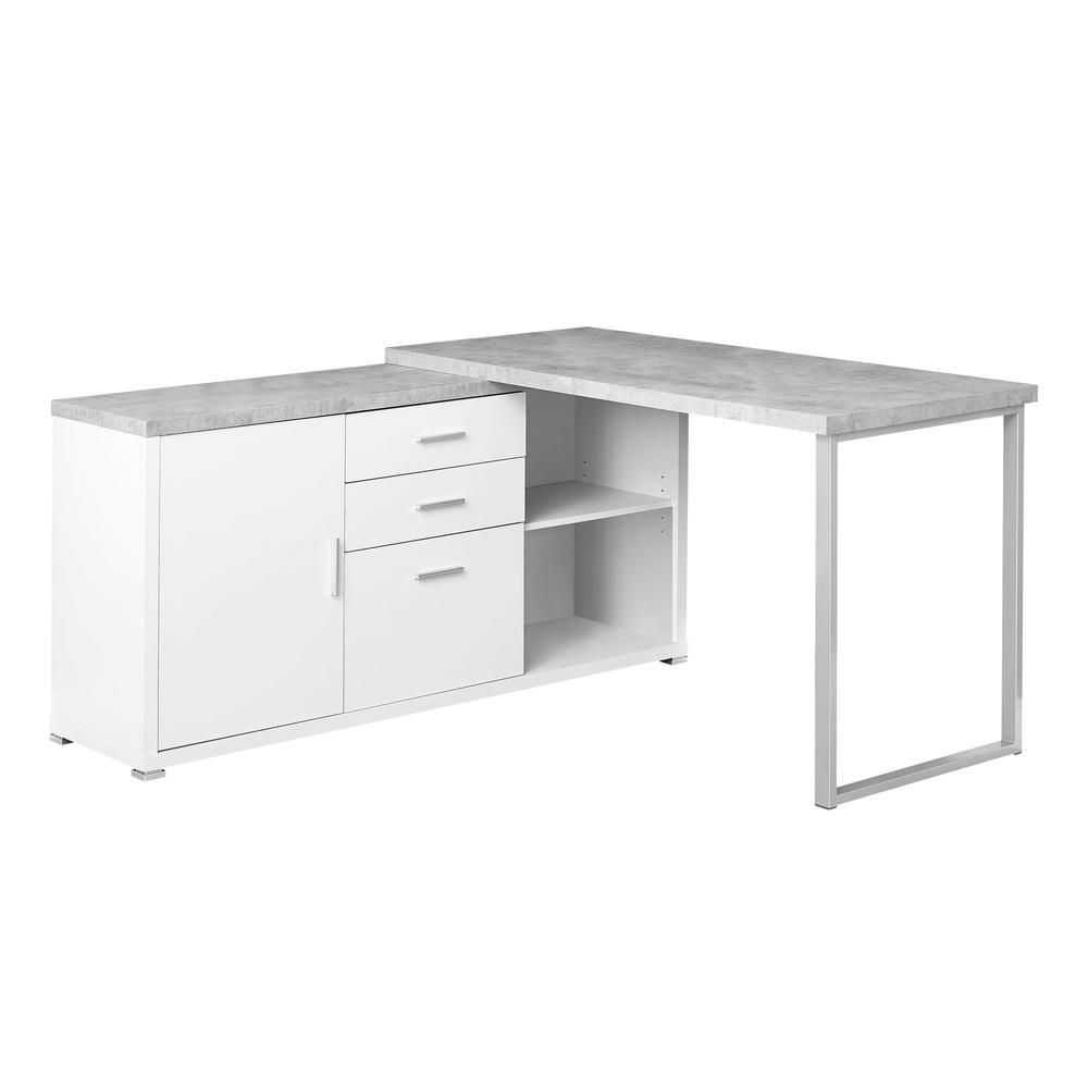 57" x 57" x 29.75" White Grey Silver Particle Board Hollow Core Metal  Computer Desk - 333463. Picture 1