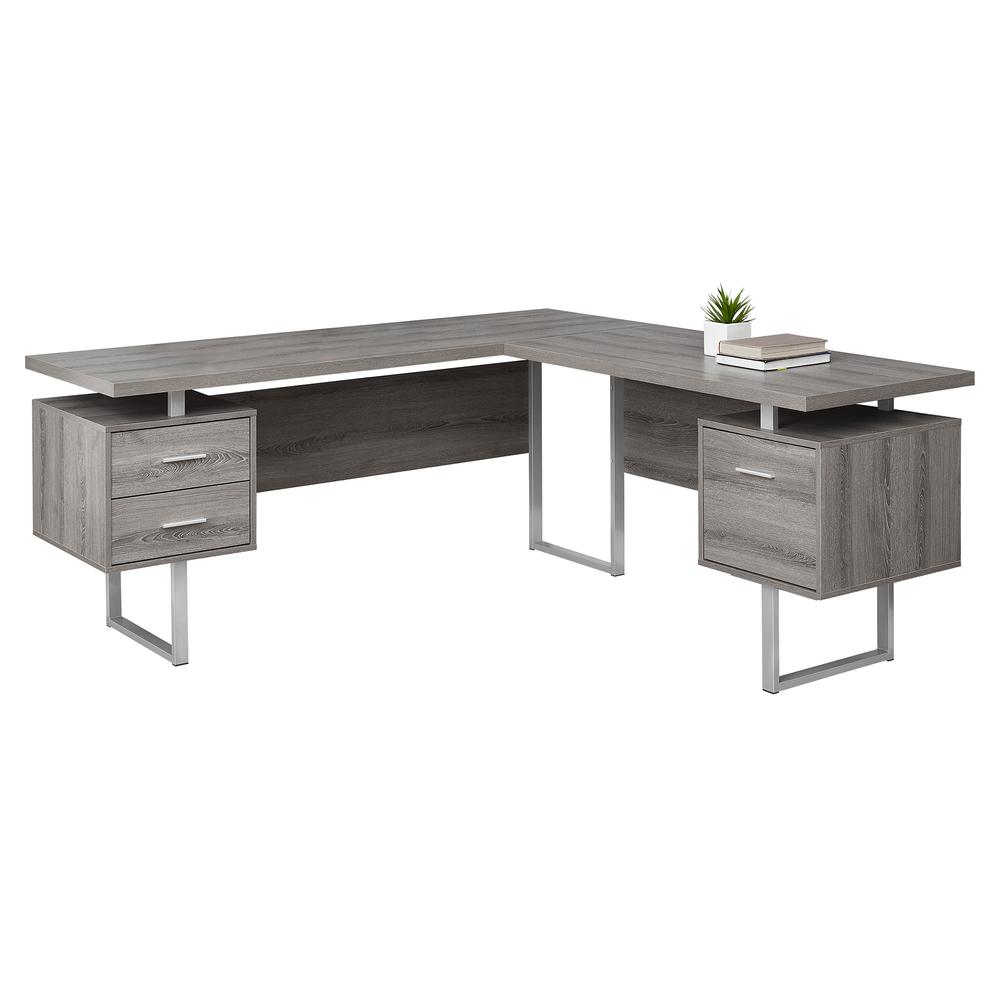 71" x 71" x 30" Dark Taupe  Silver  Particle Board  Hollow Core  Metal   Computer Desk - 333469. Picture 1