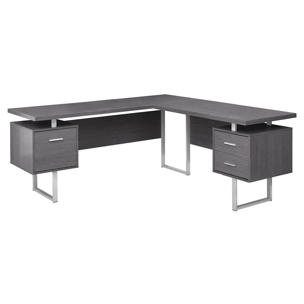 71" x 71" x 30" Grey  Silver  Particle Board  Hollow Core  Metal   Computer Desk - 333471. Picture 1
