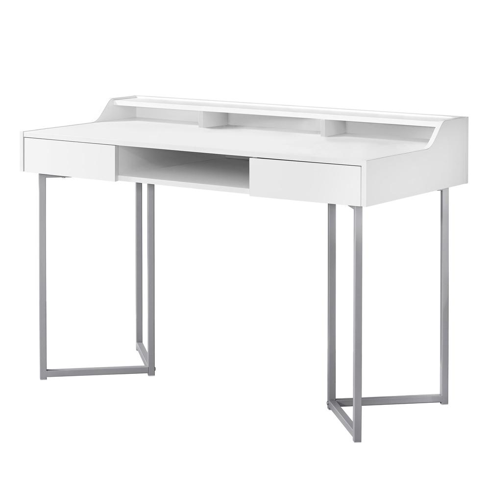 22" x 48" x 32" WhitewithSilver Metal  Computer Desk. Picture 1