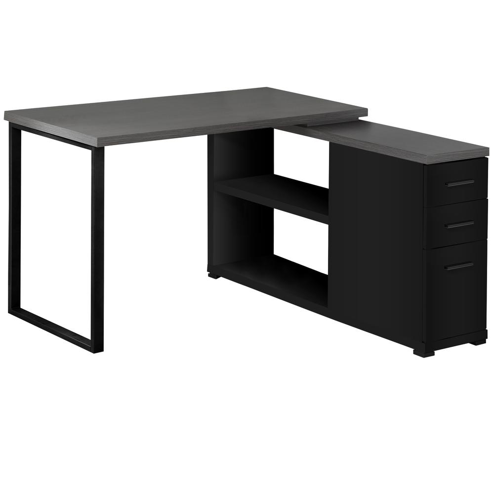 47.25" x 47.25" x 29.5" Black Grey Particle Board Hollow Core Metal  Computer Desk With A Grey Top. Picture 1