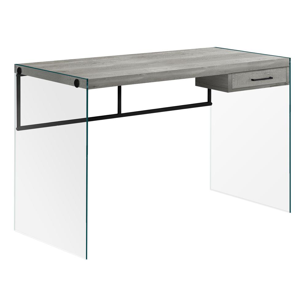 23.75" x 48" x 30" Grey Black Clear Particle Board Glass Metal Tempered Gl  Computer Desk. Picture 1