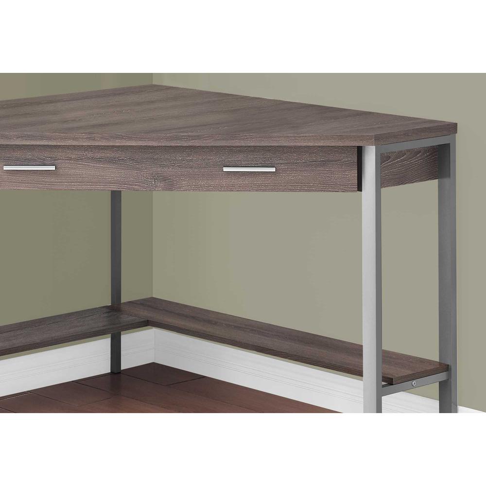 42" x 42" x 30" Dark Taupe  Silver  Particle Board  Hollow Core  Metal   Computer Desk. Picture 2