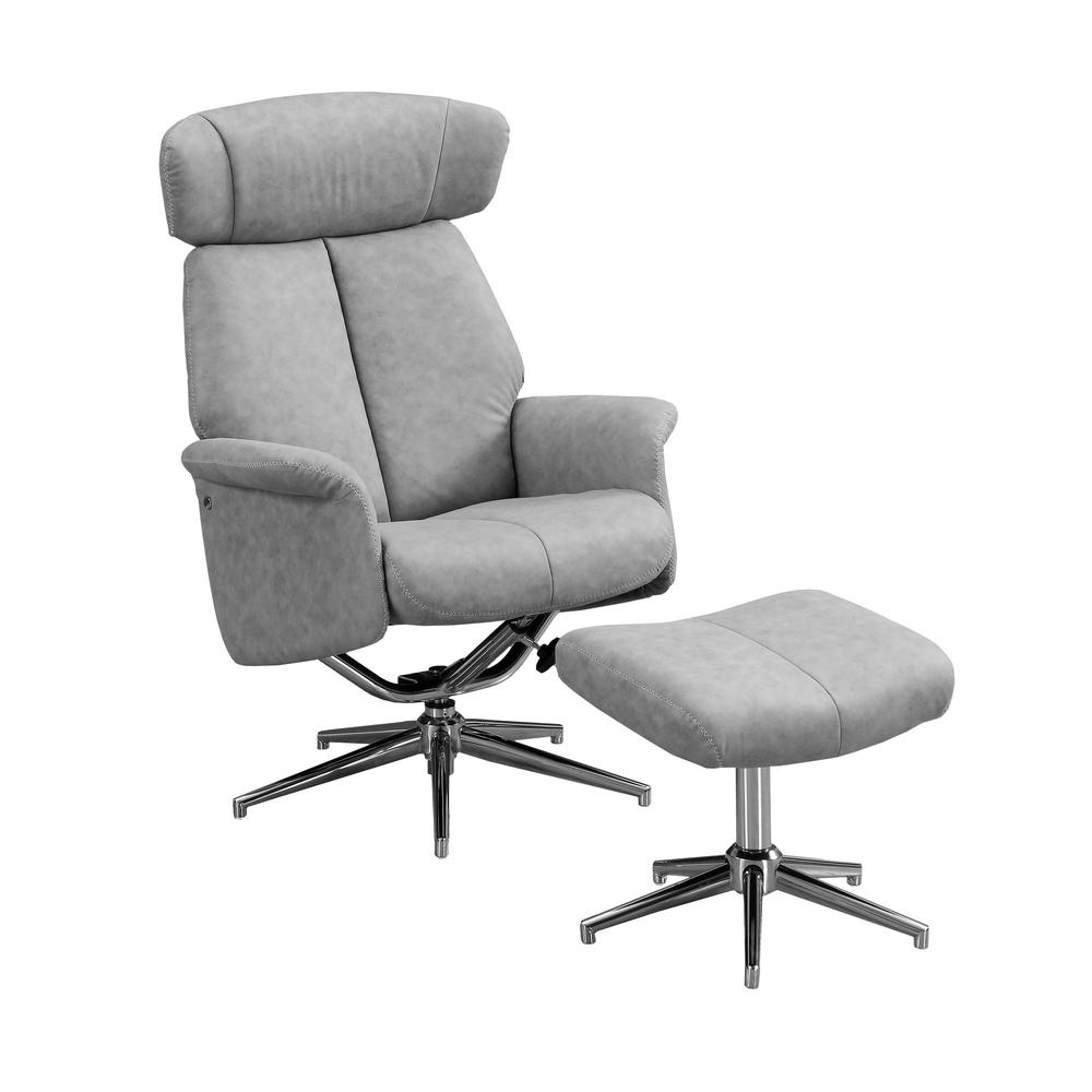 44" x 47" x 59" Grey Finish Foam and Metal Swivel Reclining Chair with Adjustable Headrest. Picture 1