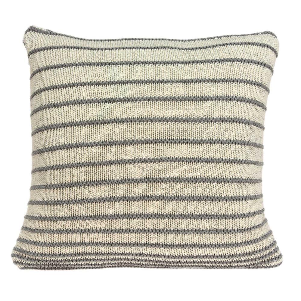 Casual Square Tan and Gray Stripe Accent Pillow Cover - 333931. The main picture.