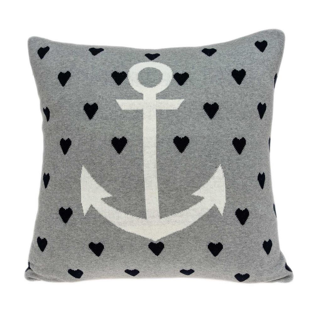 Casual Square Grey Nautical Anchor Accent Pillow - 334026. Picture 1