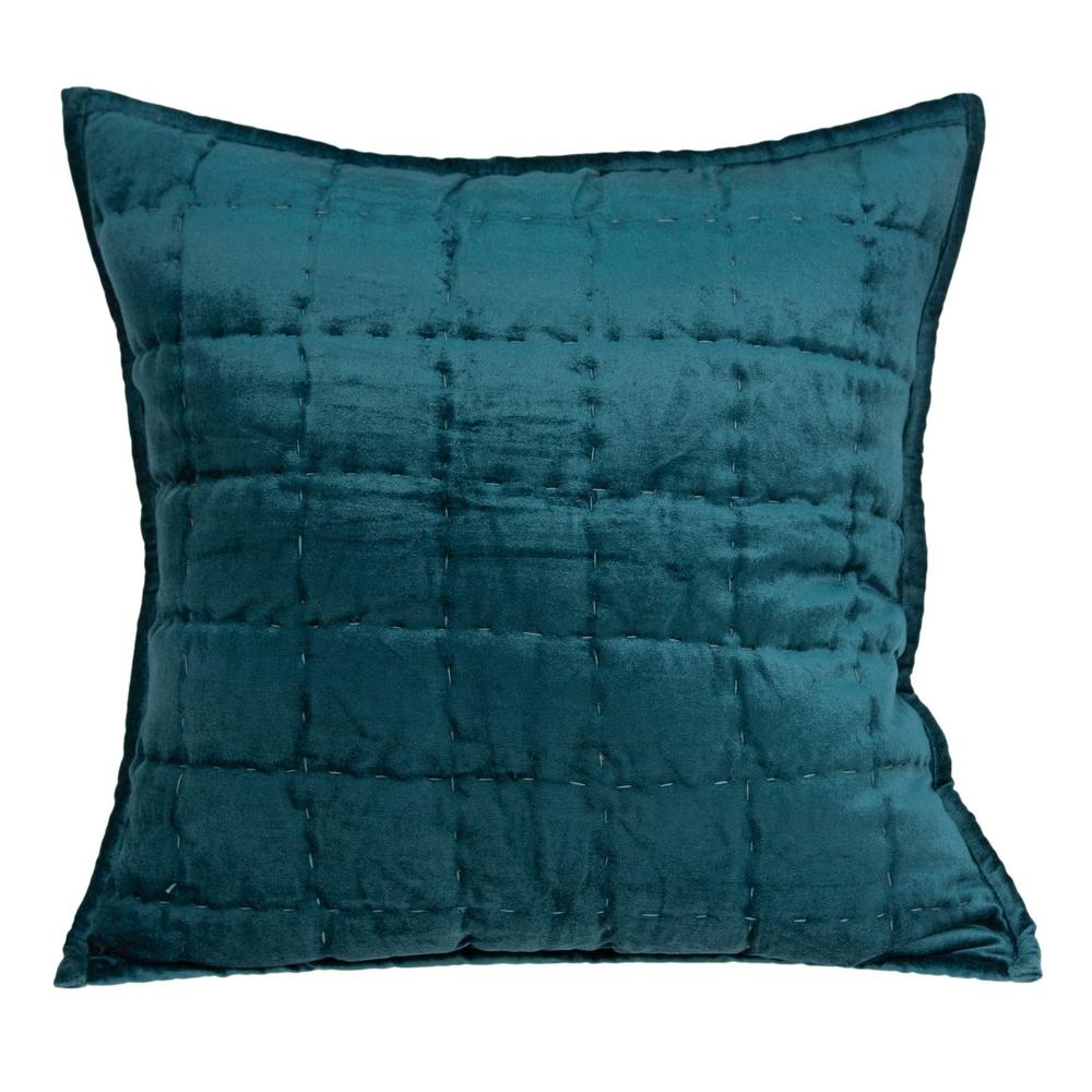 20" x 7" x 20" Transitional Teal Solid Quilted Pillow Cover With Poly Insert - 334096. Picture 1