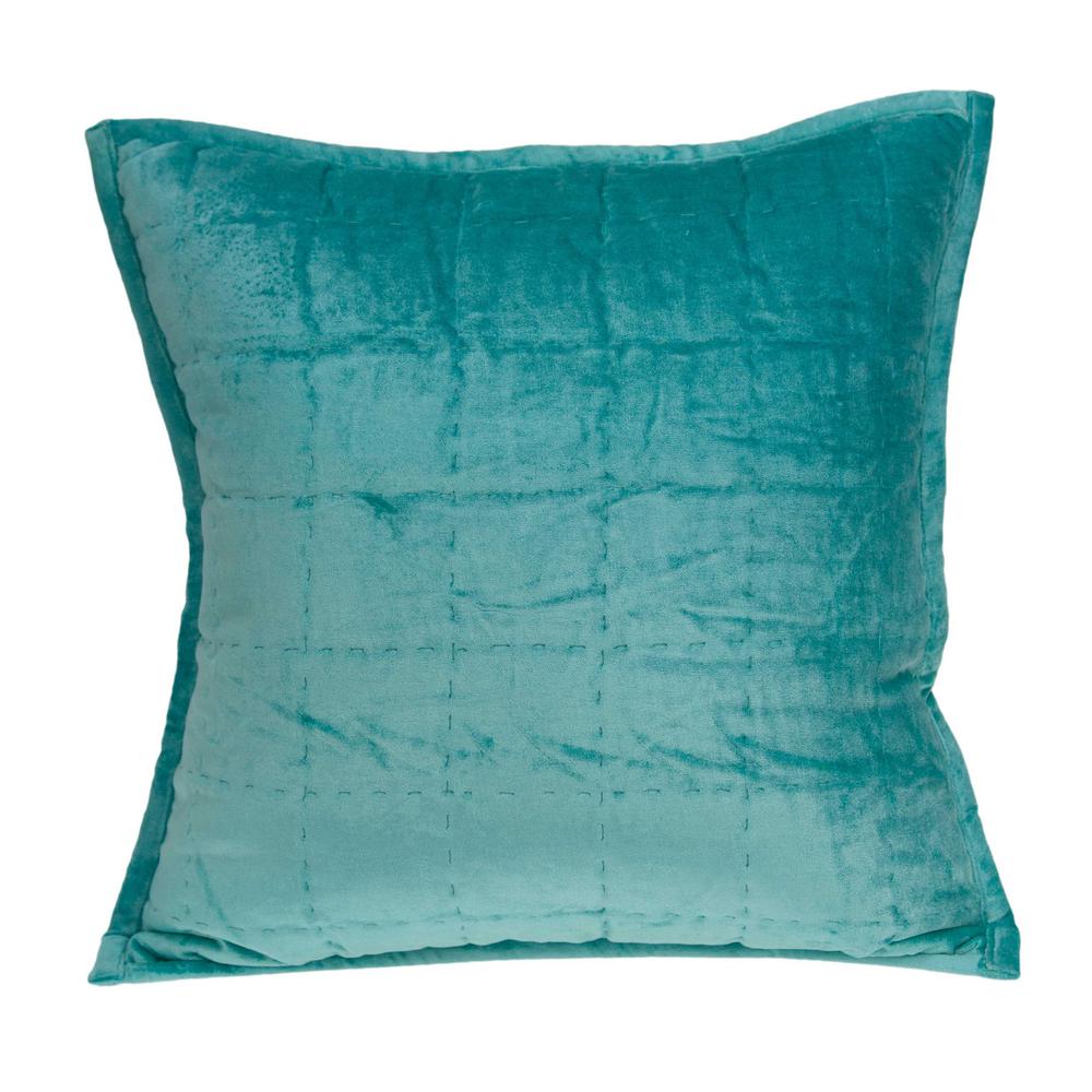 20" x 7" x 20" Transitional Aqua Solid Quilted Pillow Cover With Poly Insert - 334101. Picture 1
