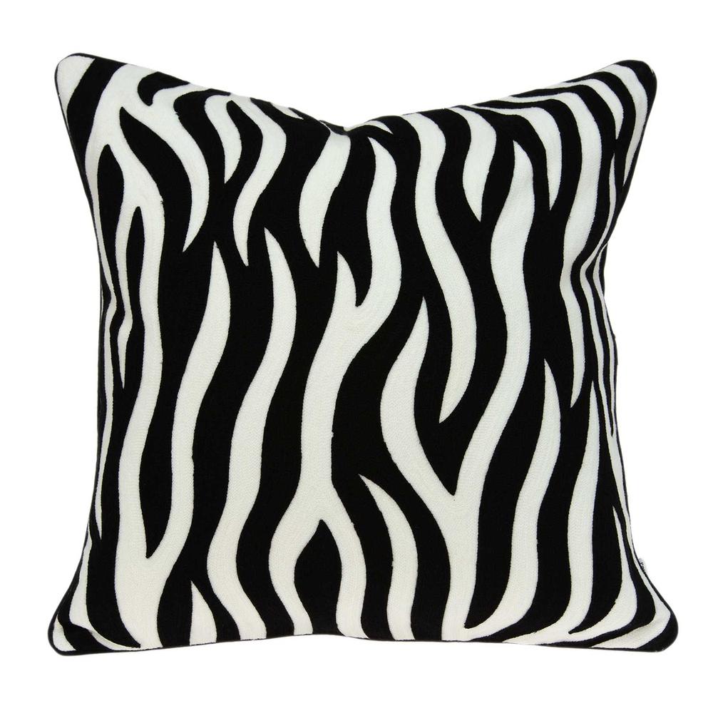 20" x 7" x 20" Transitional Black and White Zebra Pillow Cover With Poly Insert - 334118. Picture 1