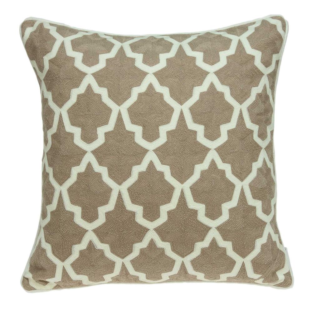 20" x 7" x 20" Transitional Beige and White Pillow Cover With Poly Insert - 334125. Picture 1