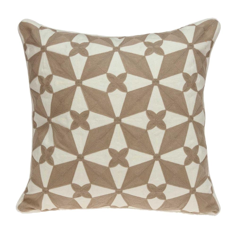 20" x 7" x 20" Transitional Beige and White Cotton Pillow Cover With Poly Insert - 334126. Picture 1