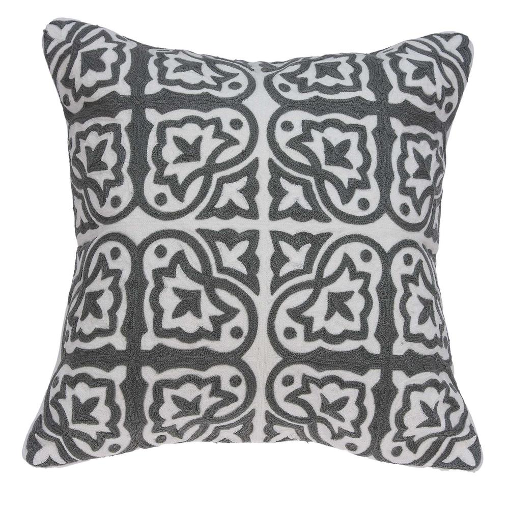 20" x 7" x 20" Traditional Gray and White Cotton Pillow Cover With Poly Insert - 334128. Picture 1