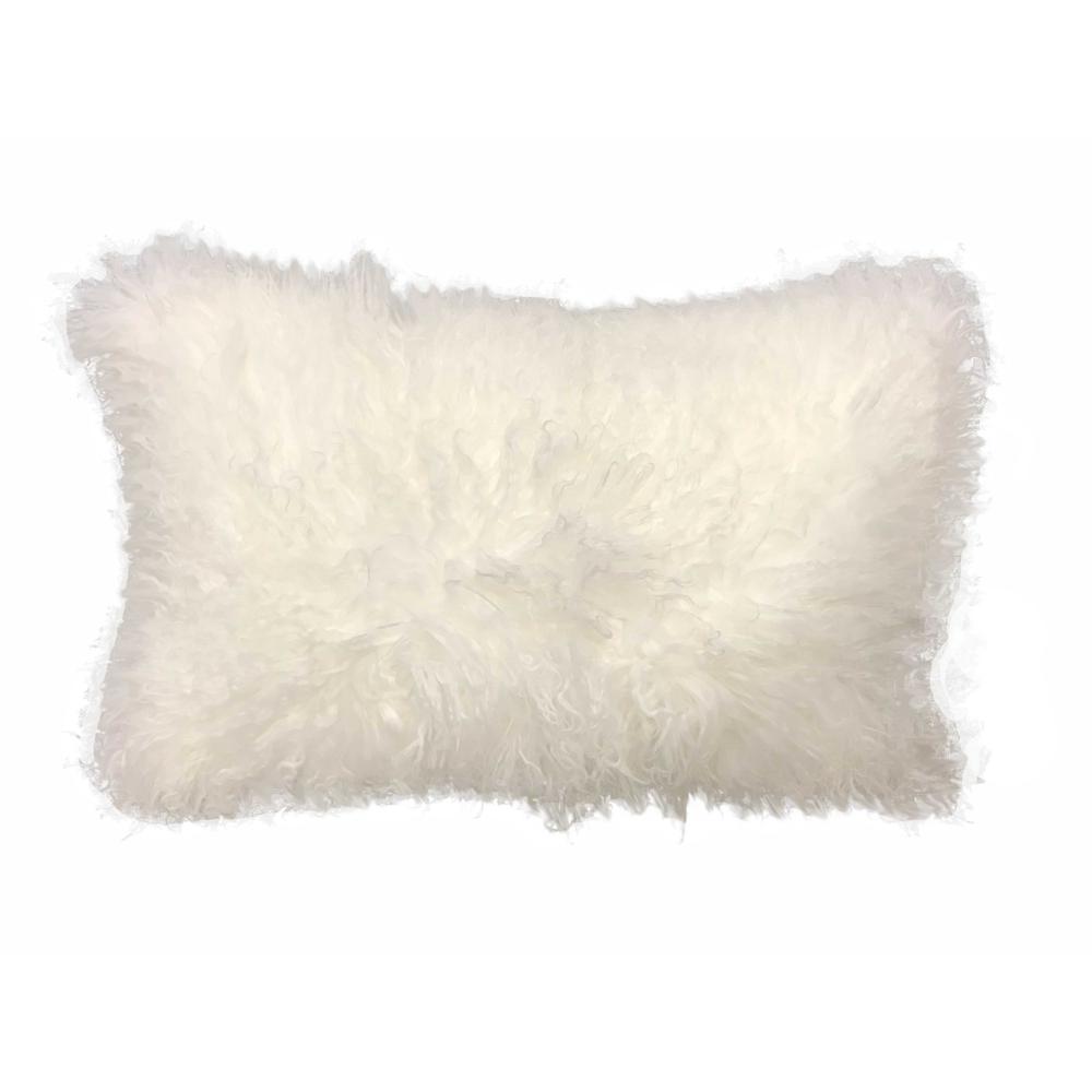 17" Bright White Genuine Tibetan Lamb Fur Pillow with Microsuede Backing - 334354. Picture 1
