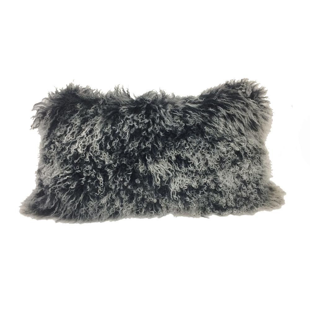 17" Black Genuine Tibetan Lamb Fur Pillow with Microsuede Backing - 334356. Picture 1