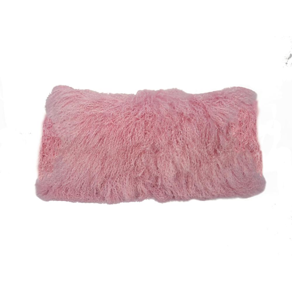 17" Pink Genuine Tibetan Lamb Fur Pillow with Microsuede Backing - 334357. Picture 1