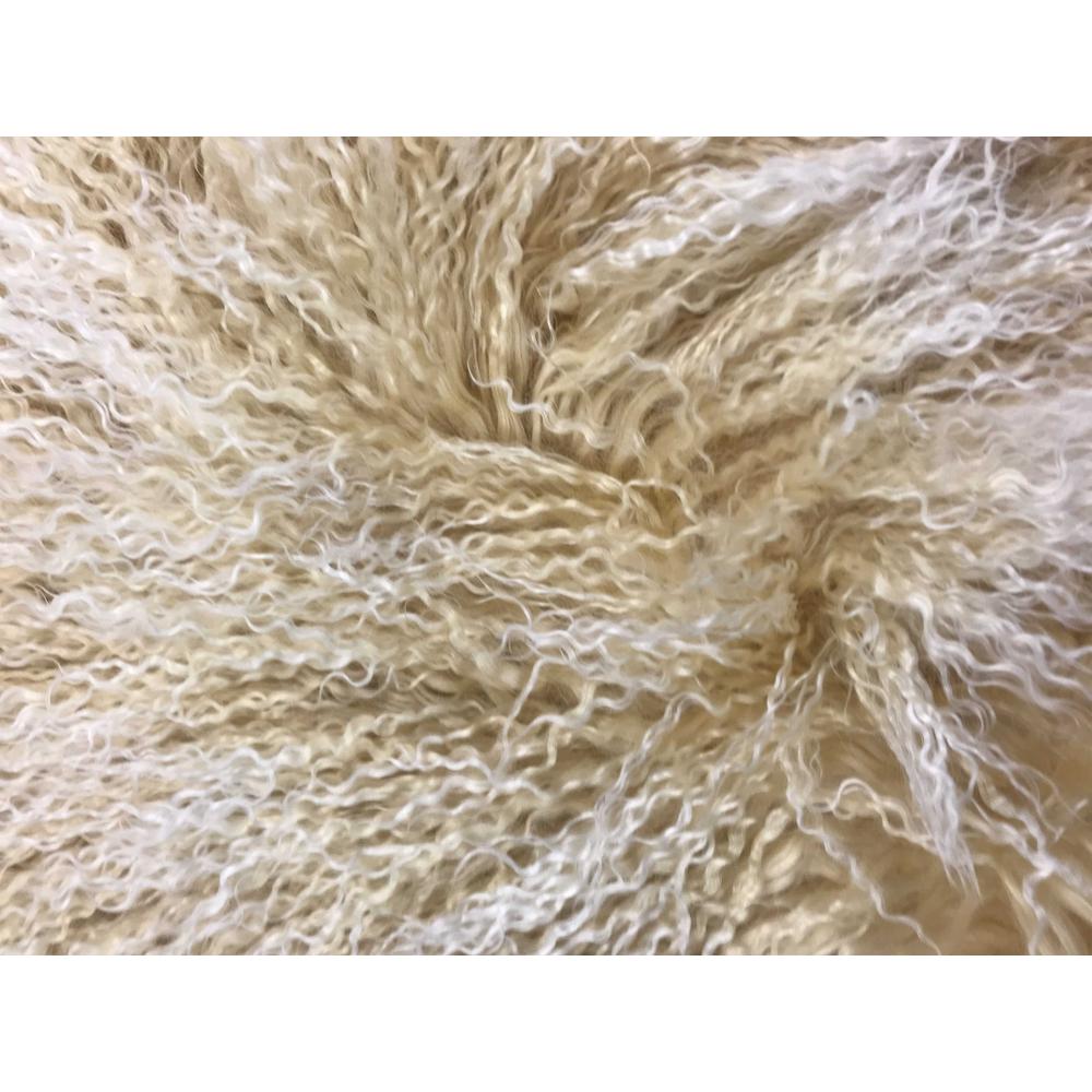 17" Gold Genuine Tibetan Lamb Fur Pillow with Microsuede Backing - 334359. Picture 2