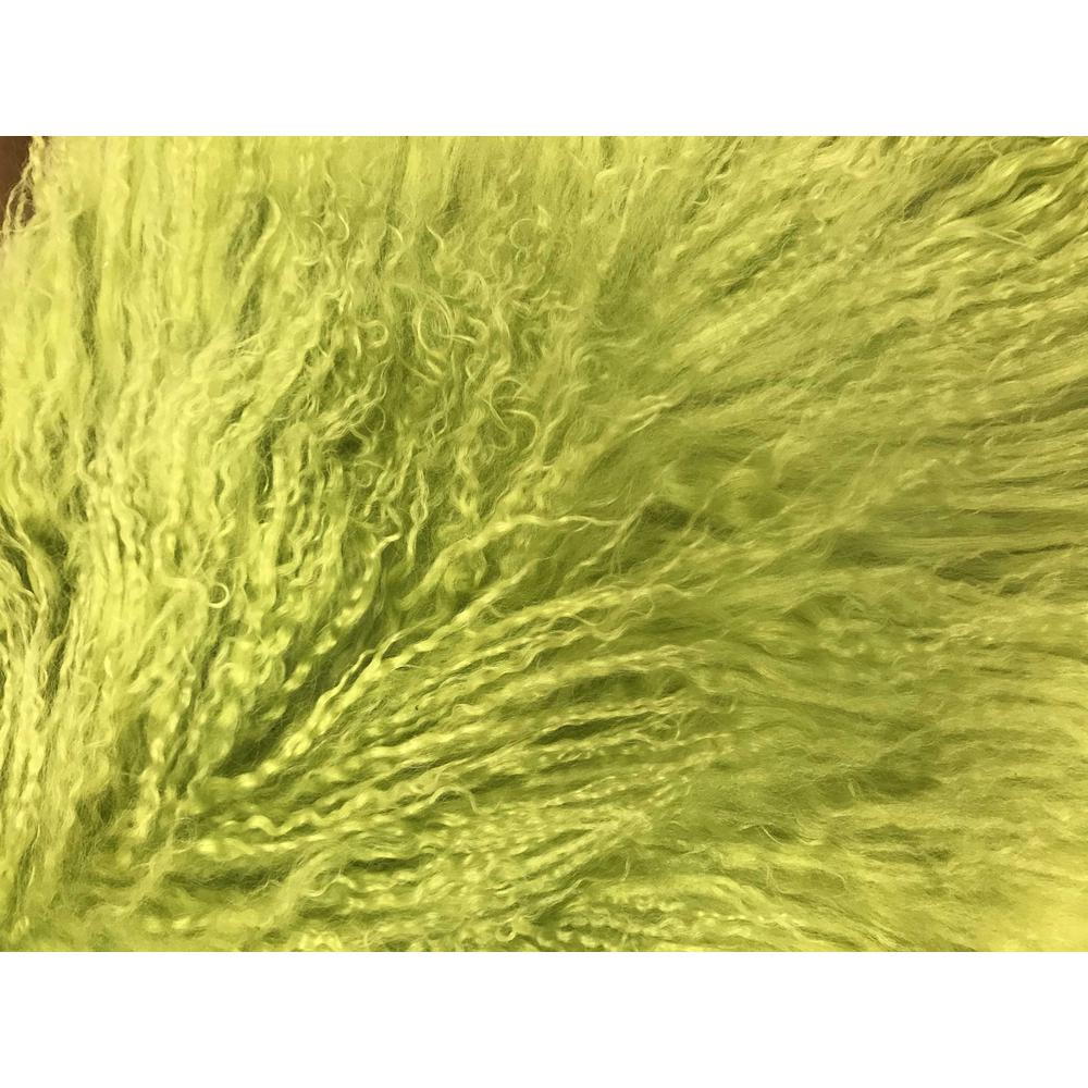 17" Lime Green Genuine Tibetan Lamb Fur Pillow with Microsuede Backing - 334360. Picture 2