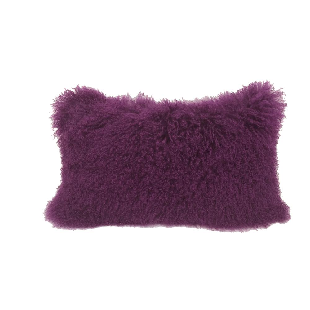 17" Purple Genuine Tibetan Lamb Fur Pillow with Microsuede Backing - 334363. Picture 1