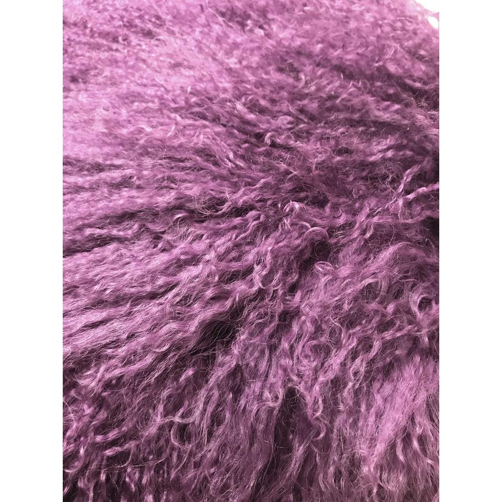 17" Purple Genuine Tibetan Lamb Fur Pillow with Microsuede Backing - 334363. Picture 2