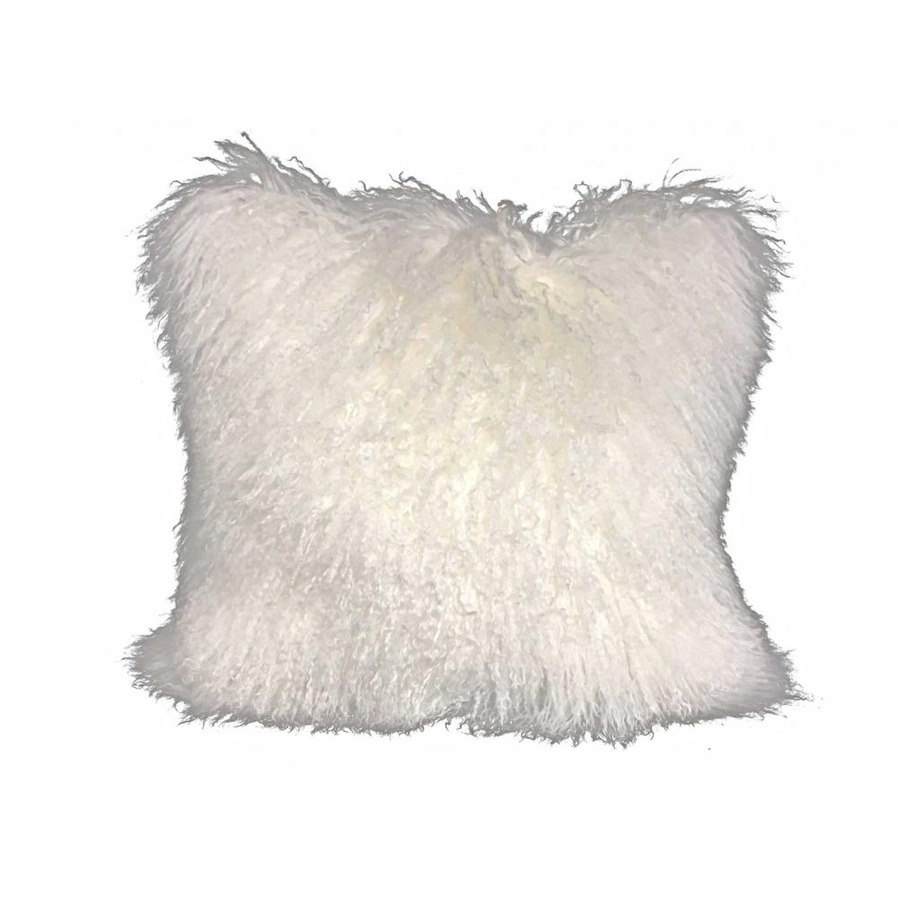 20" Bright White Genuine Tibetan Lamb Fur Pillow with Microsuede Backing - 334367. Picture 1