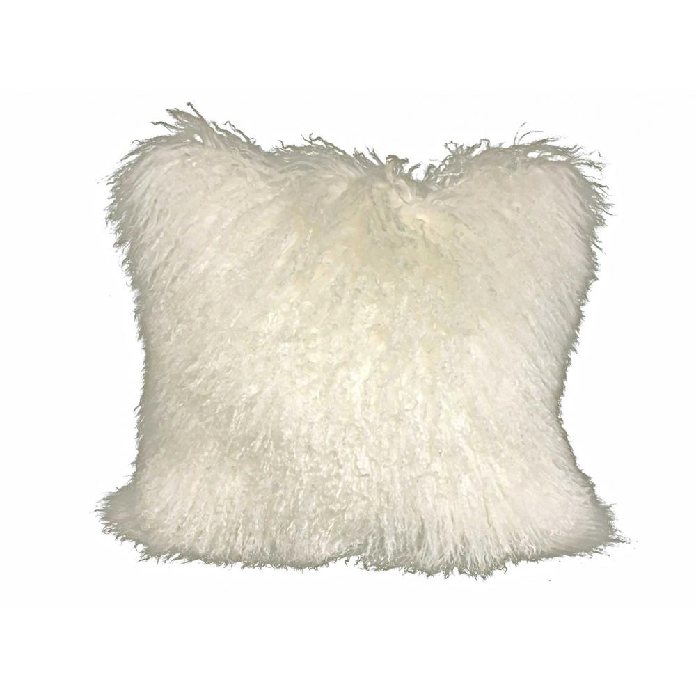 20" Creamy White Genuine Tibetan Lamb Fur Pillow with Microsuede Backing - 334368. Picture 1