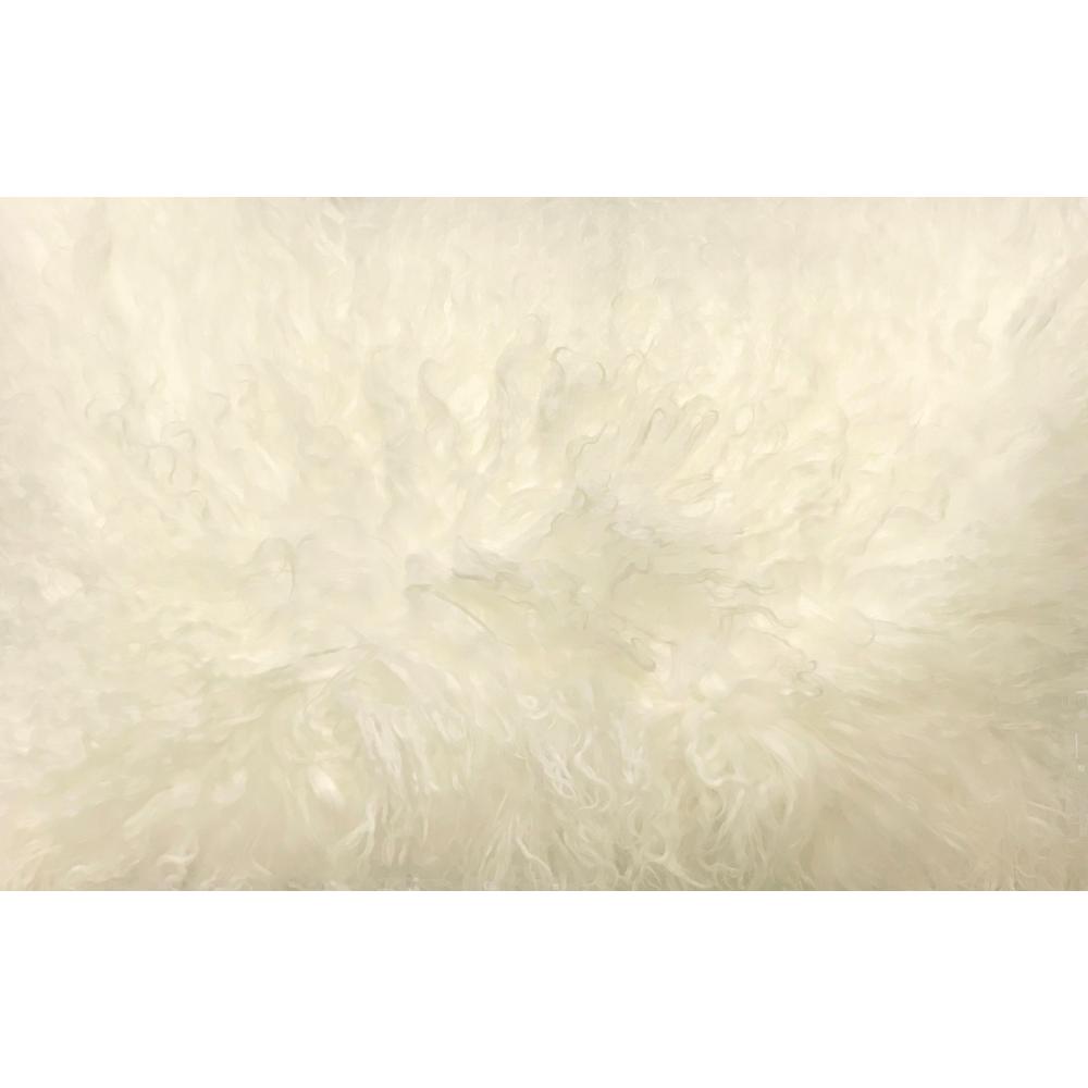 20" Creamy White Genuine Tibetan Lamb Fur Pillow with Microsuede Backing - 334368. Picture 2