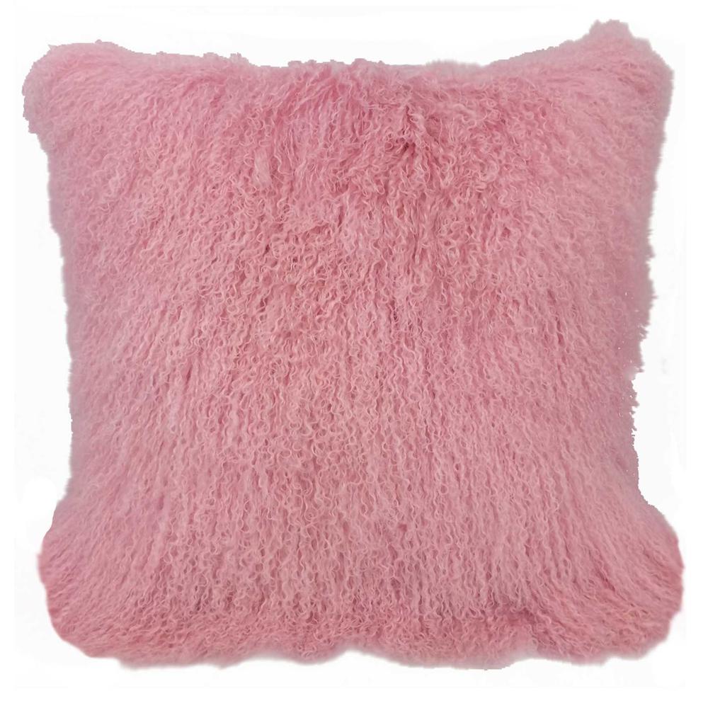20" Pink Genuine Tibetan Lamb Fur Pillow with Microsuede Backing - 334370. Picture 1