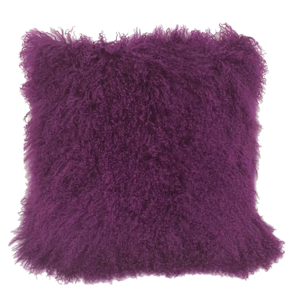 20" Purple Genuine Tibetan Lamb Fur Pillow with Microsuede Backing - 334377. Picture 1