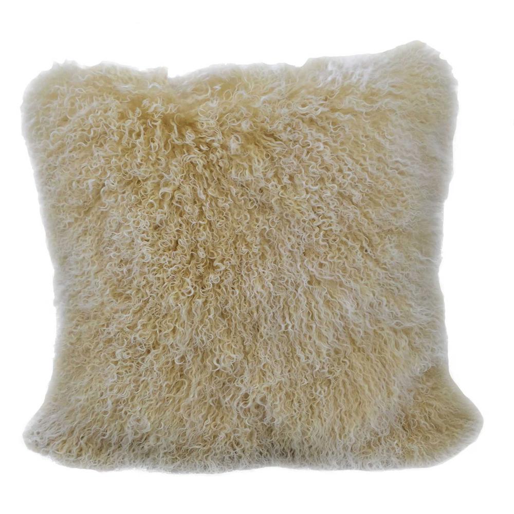 24" Gold Genuine Tibetan Lamb Fur Pillow with Microsuede Backing - 334386. Picture 1
