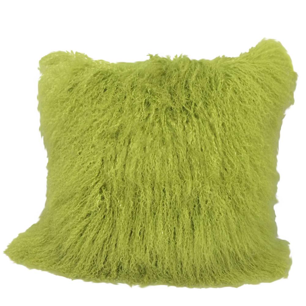 24" Lime Green Genuine Tibetan Lamb Fur Pillow with Microsuede Backing - 334388. Picture 1
