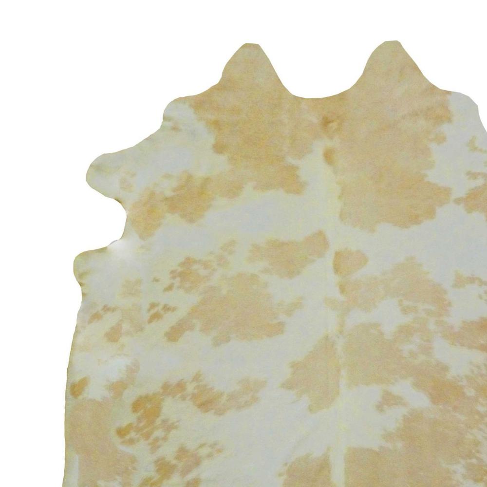 6.5' White and Tan Brazilian Natural Cowhide Area Rug - 334429. Picture 2