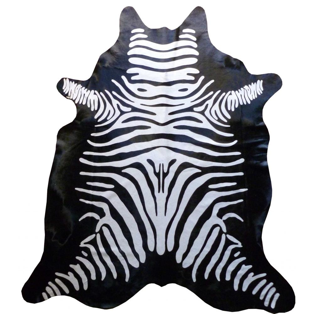 6 Ft Stenciled Reverse Zebra Cowhide Rug - 334435. Picture 1