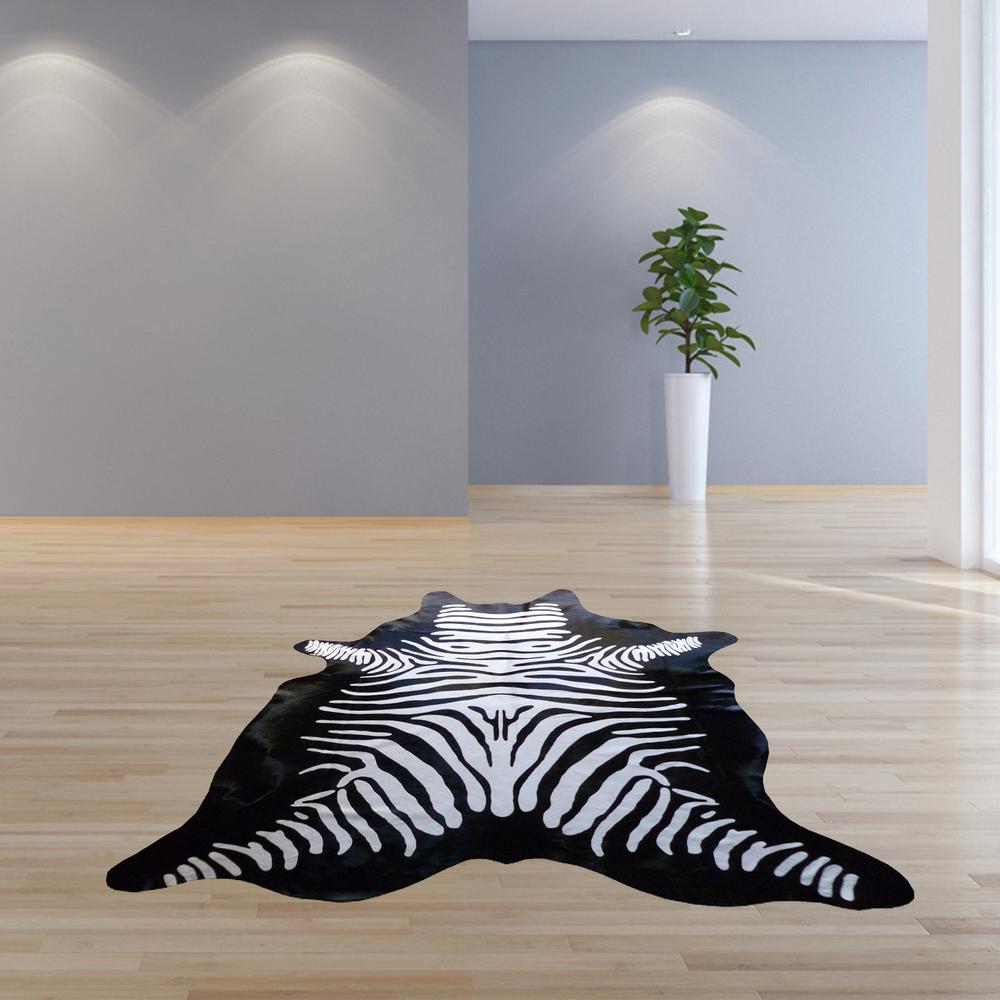 6 Ft Stenciled Reverse Zebra Cowhide Rug - 334435. Picture 4