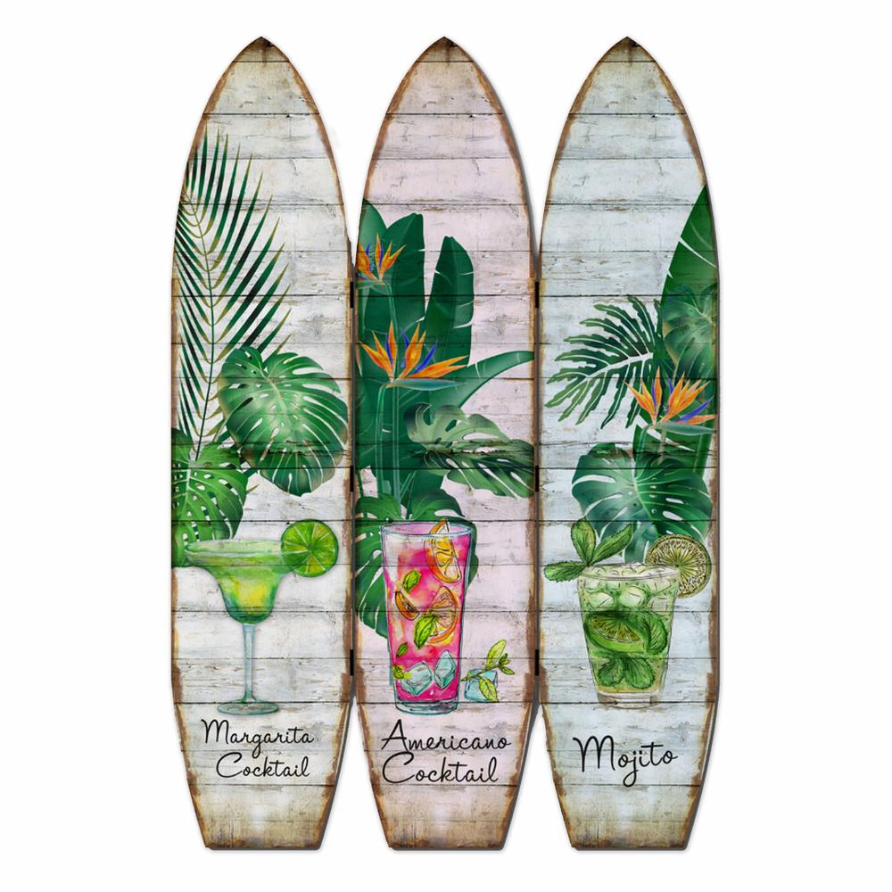 47" x 1" x 71" Multicolor Wood Surfboard  Screen - 342731. Picture 1