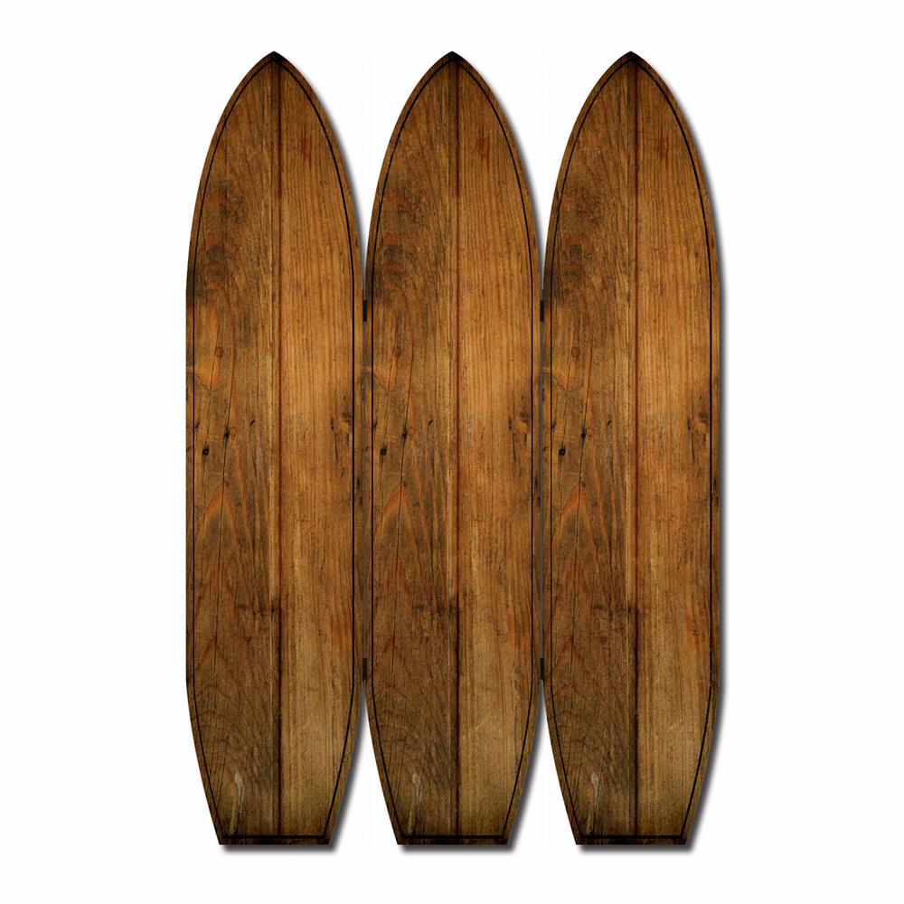 47" x 1" x 71" Brown Wood Coastal Surfboard  Screen - 342735. Picture 1