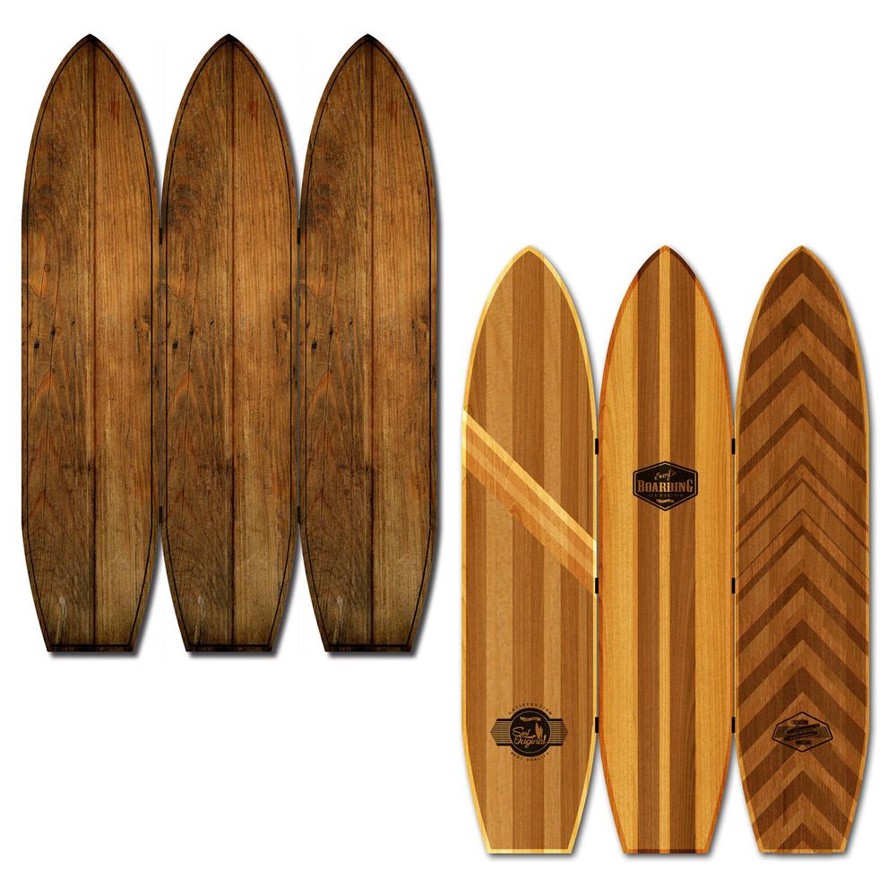 47" x 1" x 71" Brown Wood Coastal Surfboard  Screen - 342735. Picture 3