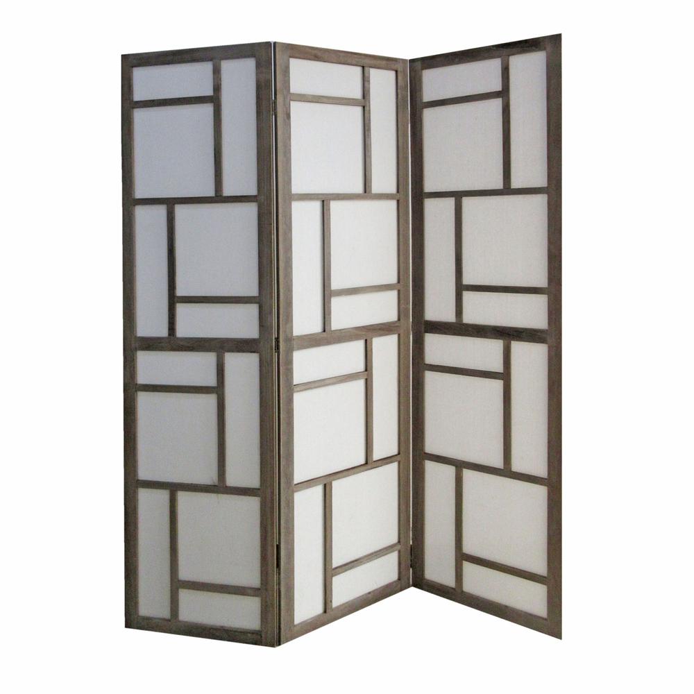 67" x 1.5" x 50" Gray Fabric And Wood  3 Panel Screen - 342742. Picture 1