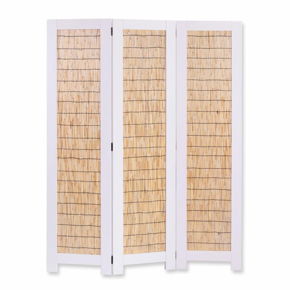 White and Natural 3 Panel Room Divider Screen - 342754. Picture 1