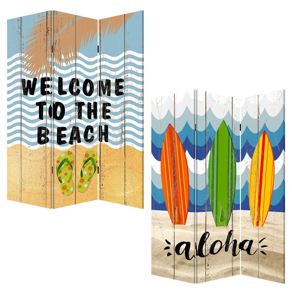 48" x 1" x 72" Multicolor, Canvas, Beach Treasures - 3 Panel Screen - 342777. Picture 2