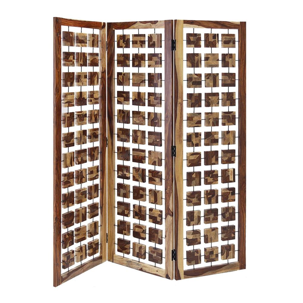 Contemporary Wood Squares 3 Panel Room Divider Screen - 342781. Picture 1