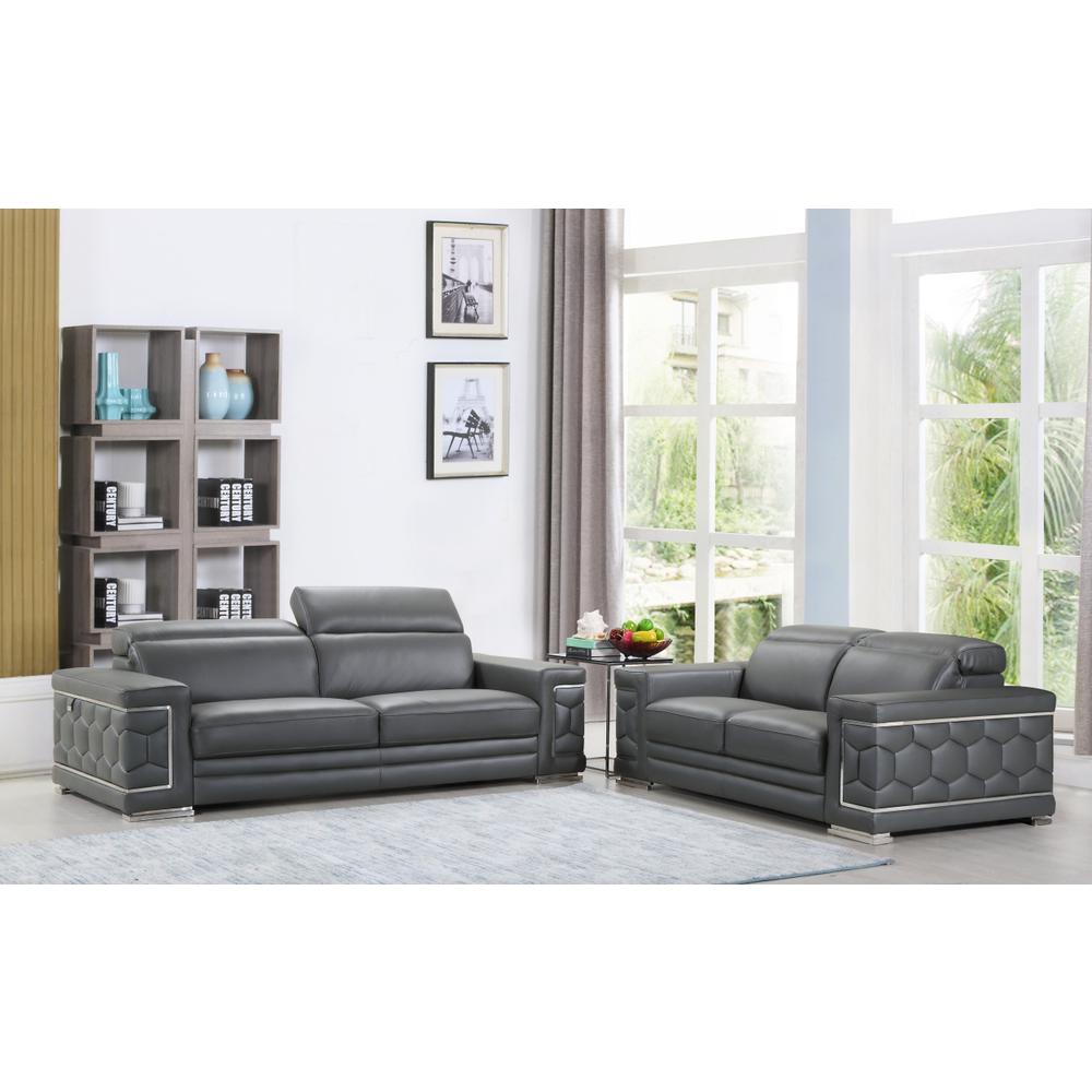 71" X 41" X 29" Modern Dark Gray Leather Sofa And Loveseat - 343842. Picture 2