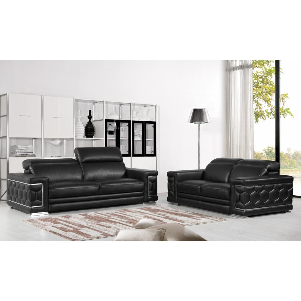 71" X 41" X 29" Modern Black Leather Sofa And Loveseat - 343844. Picture 2
