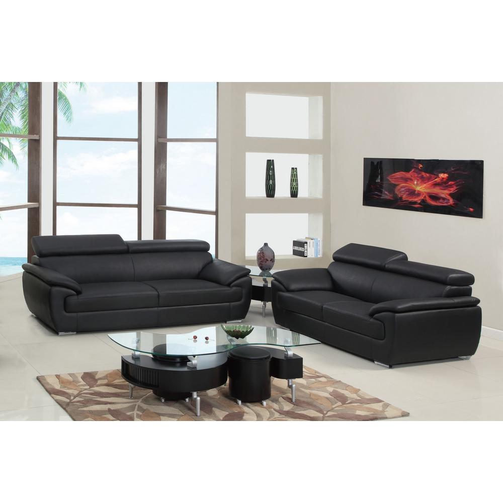 69" X 38" X 32to 39" Modern Black Leather Sofa And Loveseat - 343848. Picture 1