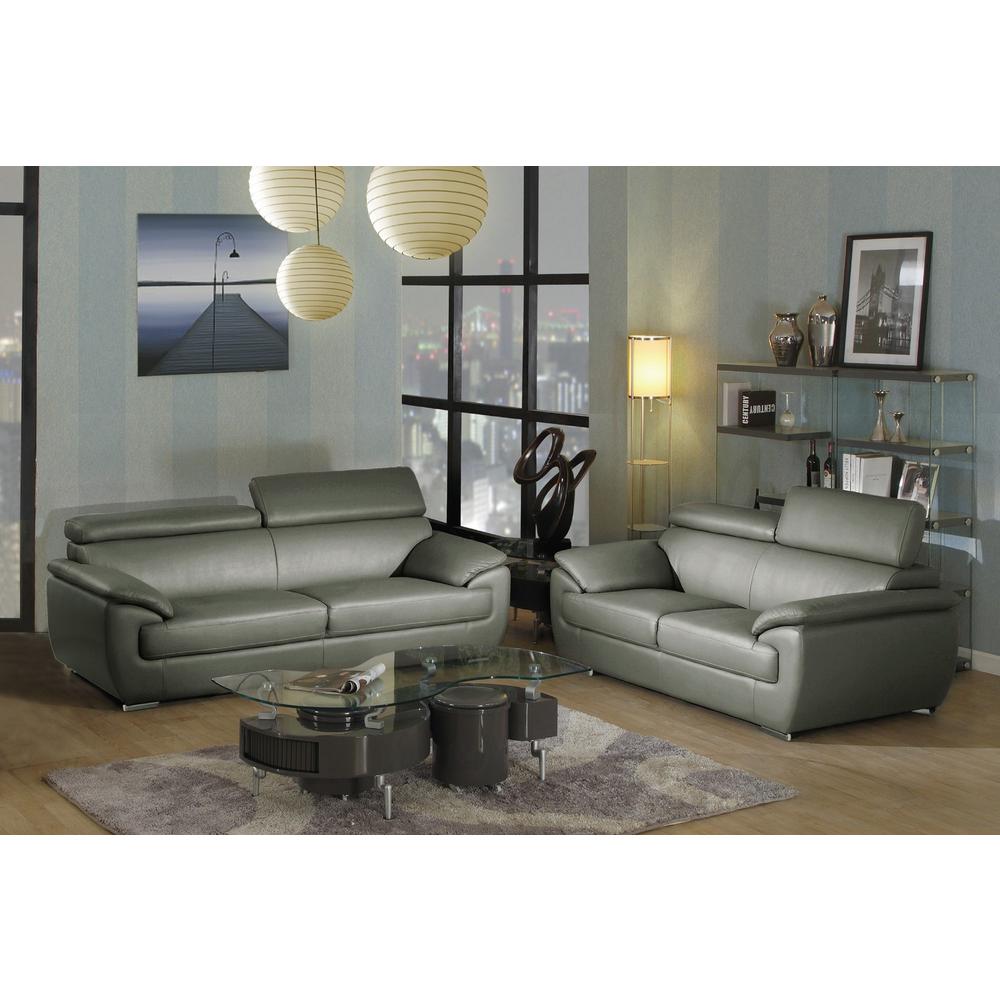 69 X 38  X 32to 39 Modern Gray Leather Sofa And Loveseat - 343850. Picture 1