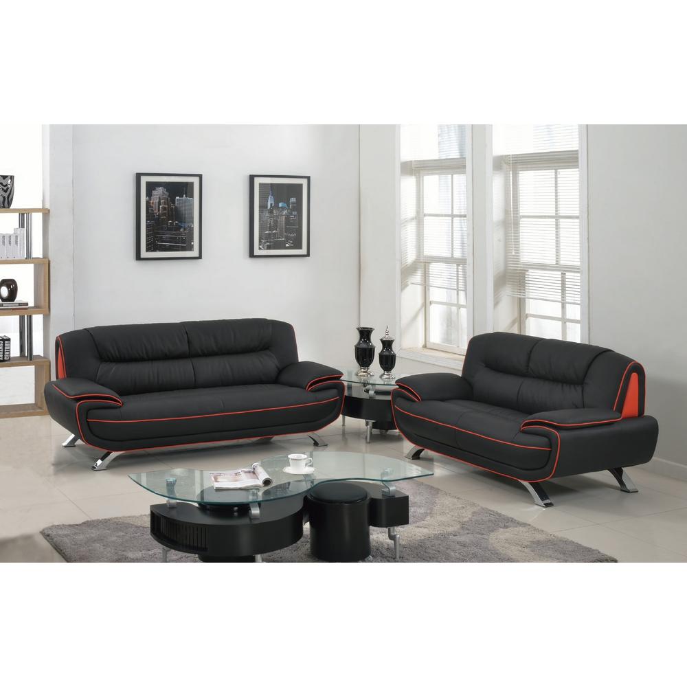 67'' X 35''  X 35'' Modern Black Leather Sofa And Loveseat - 343855. Picture 2