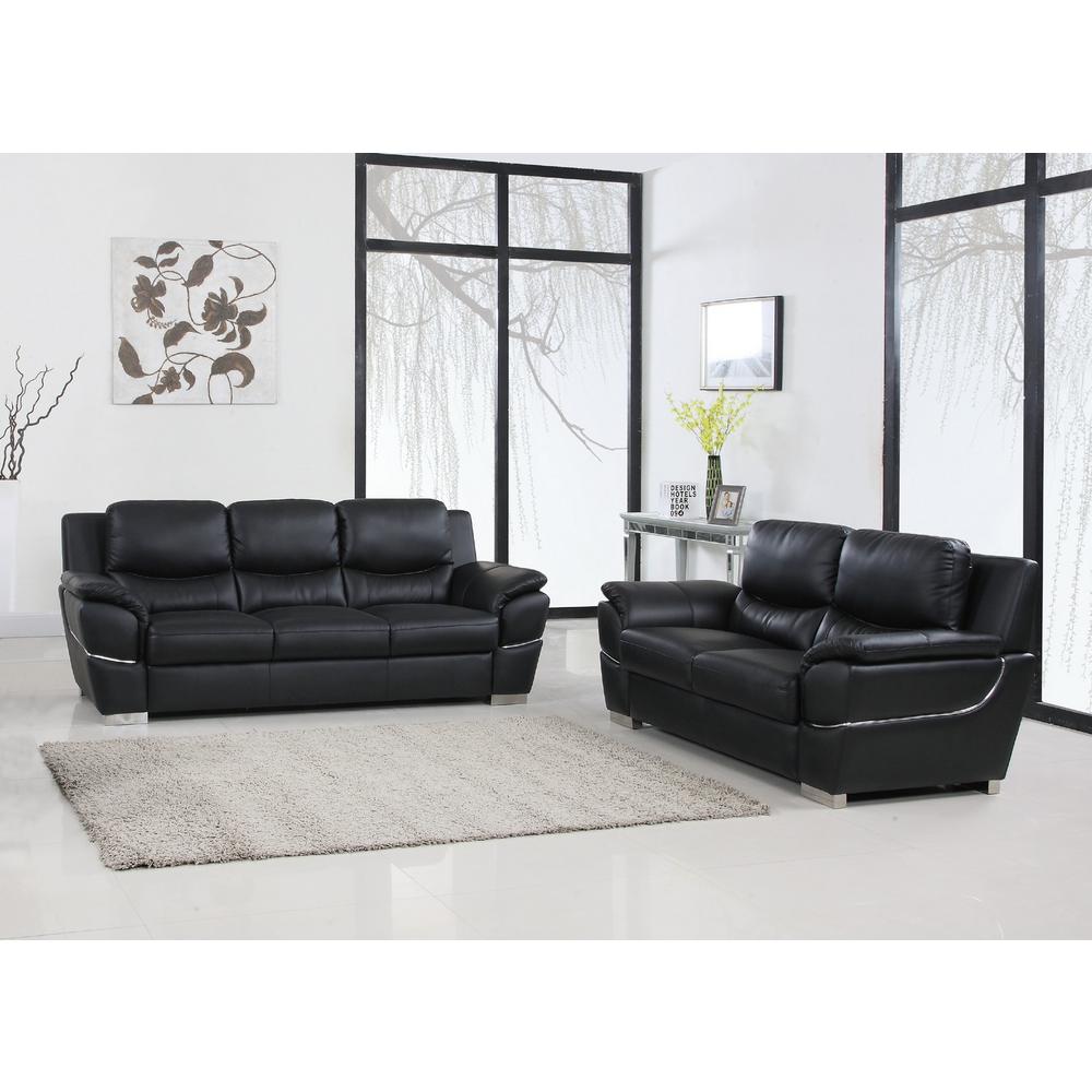 85'' X 34''  X 35'' Modern Black Leather Sofa And Loveseat - 343860. Picture 1